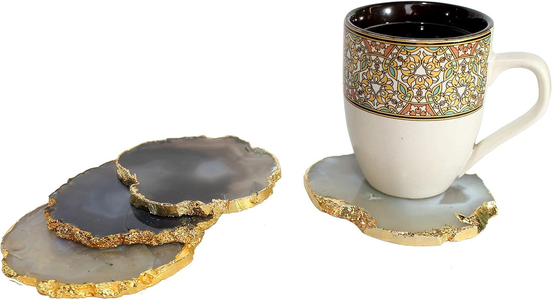 Natural Agate Coasters Bar Beer Coffee Tea Coaster - Set of 4 Coasters - Perfect Table Accessories Tableware (Natural Grey)