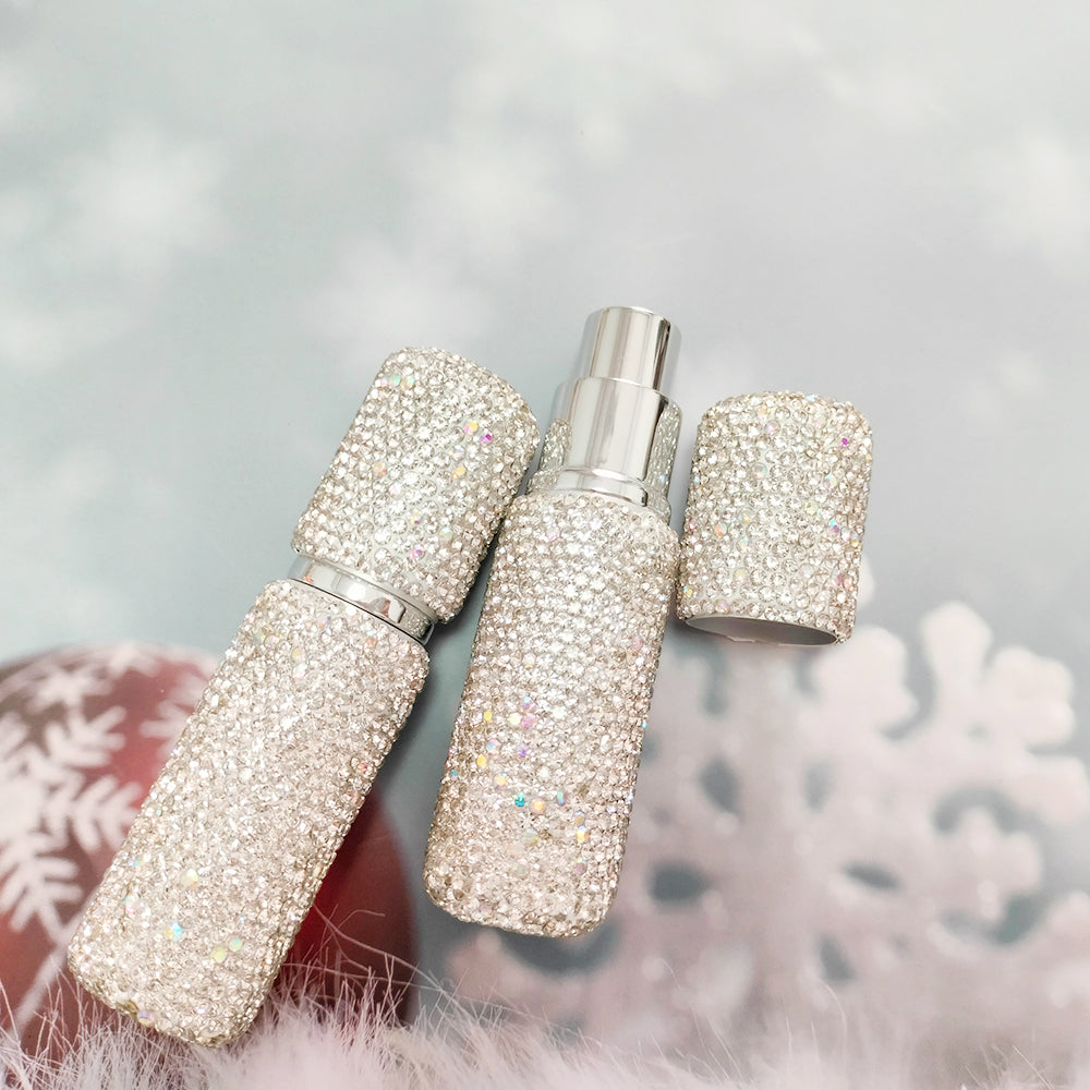 2Pcs 10Ml Shiny Perfume Travel Bottle High End Perfume Sub-Bottling Glass Bottle Filling Travel Portable Mini Perfume Spray Bottle with Drill Perfume Empty Bottle