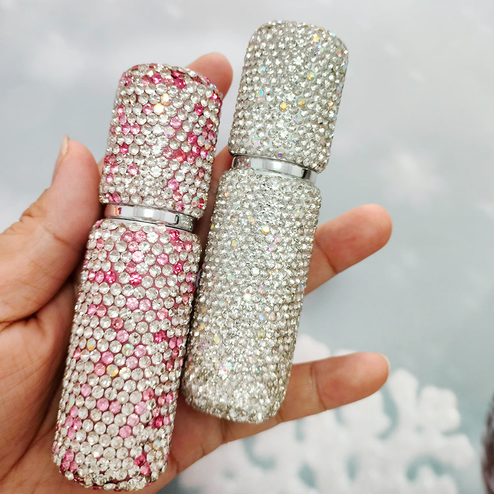 2Pcs 10Ml Shiny Perfume Travel Bottle High End Perfume Sub-Bottling Glass Bottle Filling Travel Portable Mini Perfume Spray Bottle with Drill Perfume Empty Bottle