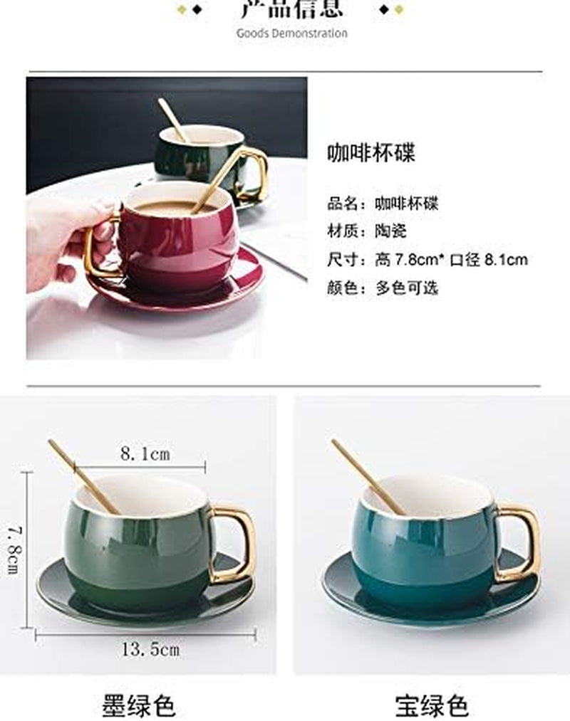Ceramic Coffee/Tea Cups and Mugs Travel Coffee Cup Saucer Set Porcelain Teacup with the Spoon Drinking (Green)