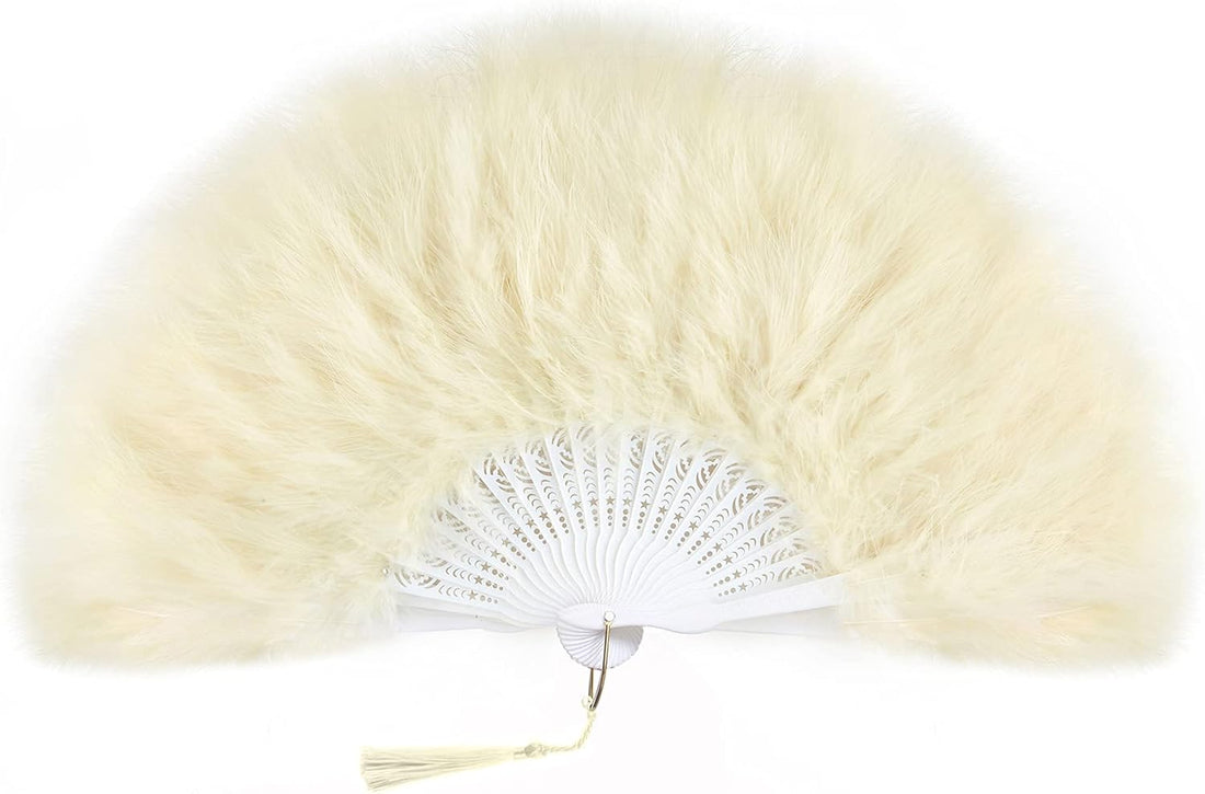 Marabou Feather Fan 20S Vintage Folding Fan Flapper Hand Fan for Costume Dancing Show Tea Party Wedding Decoration (Champagne)