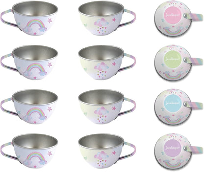 15-Piece Tin Tea Set for Toddlers - Pretend Toy Set with Teapot, Cups, Plates and Carrying Case - Unicorn Picnic Toys for Girls - Unique Gift for Kids Ages 3+ - Fun Play Tea Party Toy
