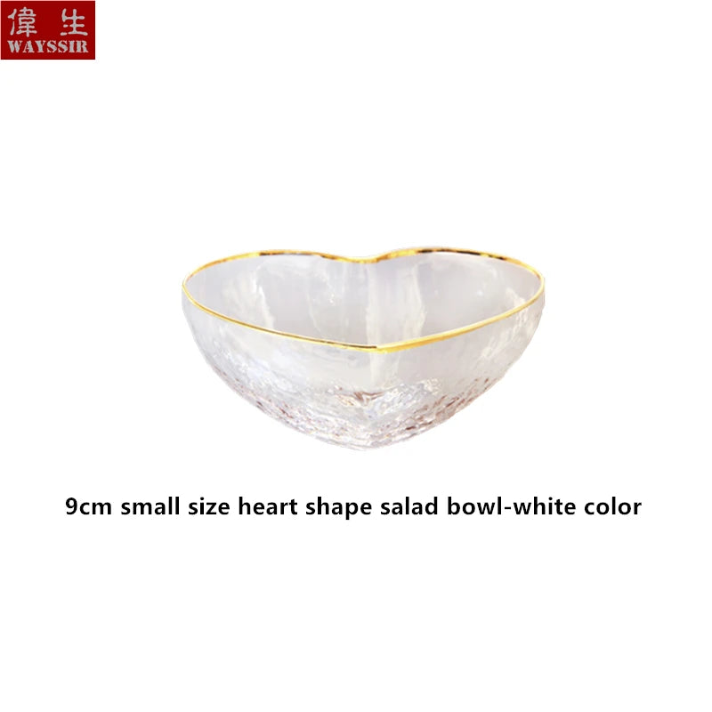 Heart Shaped Crystal Glass Bowl, Gold Rim Bowl, Household Dinnerware, Breakfast Fruit, Oatmeal, Salad, Rice, Noddle Bowl