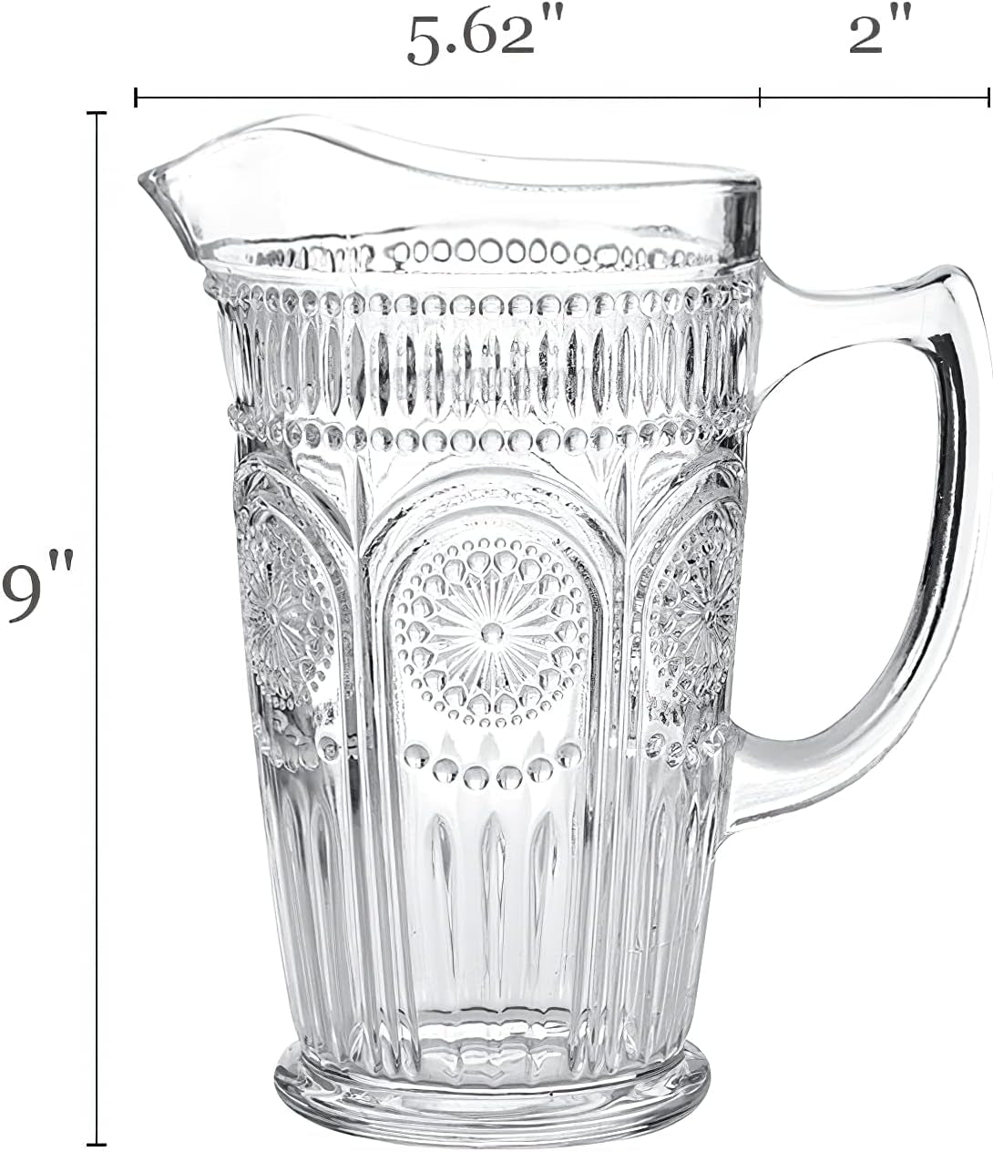 Vintage Water Carafe Pitcher 50 Oz Glass Jug for Ice Tea Juice Milk Beverages