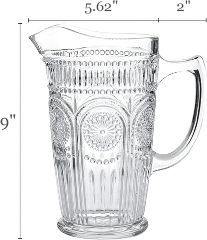 Vintage Water Carafe Pitcher 50 Oz Glass Jug for Ice Tea Juice Milk Beverages