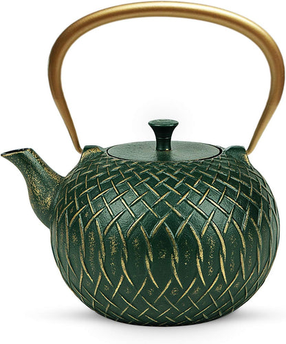 Tea Kettle,  Japanese Cast Iron Tea Kettle for Stove Top, Stovetop Safe Teapot with Infusers for Loose Tea, 34 Ounce (1000 Ml), Dark Green Melody