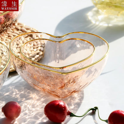 Heart Shaped Crystal Glass Bowl, Gold Rim Bowl, Household Dinnerware, Breakfast Fruit, Oatmeal, Salad, Rice, Noddle Bowl
