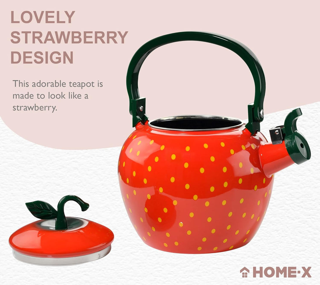 Strawberry Whistling Tea Kettle, Cute Fruit Teapot, Kitchen Accessories &amp; Décor