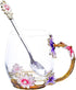 Coffee Mug, Clear Glass Tea Cup with Spoon, Handmade Daisy Flower Enamel Design, Mother&