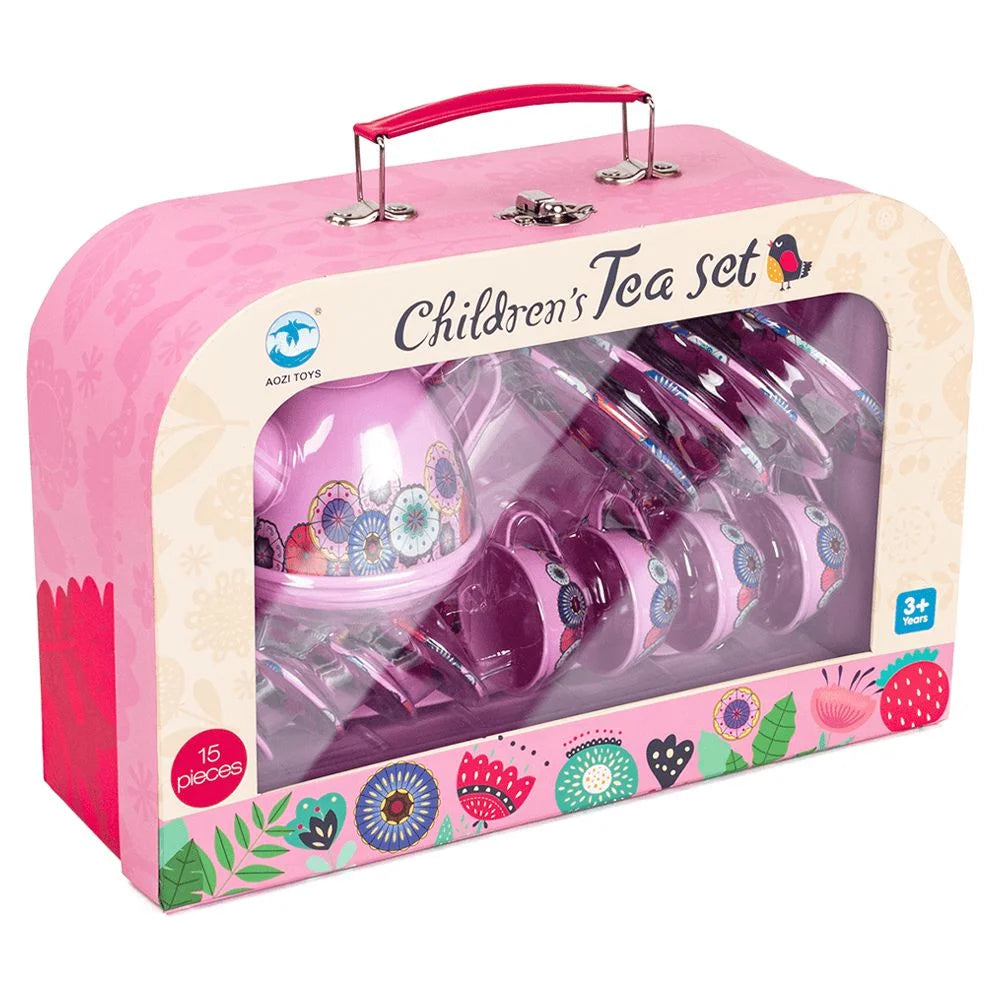 Tea Party Set for Little Girls, Kids Tea Set Pretend Toy Tin Tea Set for 3 4 5 Years Old Girls Kids
