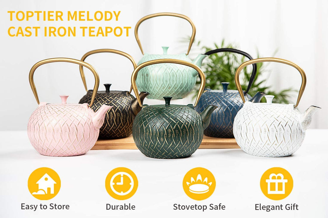 Tea Kettle,  Japanese Cast Iron Tea Kettle for Stove Top, Stovetop Safe Teapot with Infusers for Loose Tea, 34 Ounce (1000 Ml), Dark Green Melody
