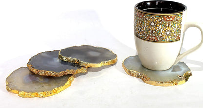 Natural Agate Coasters Bar Beer Coffee Tea Coaster - Set of 4 Coasters - Perfect Table Accessories Tableware (Natural Grey)