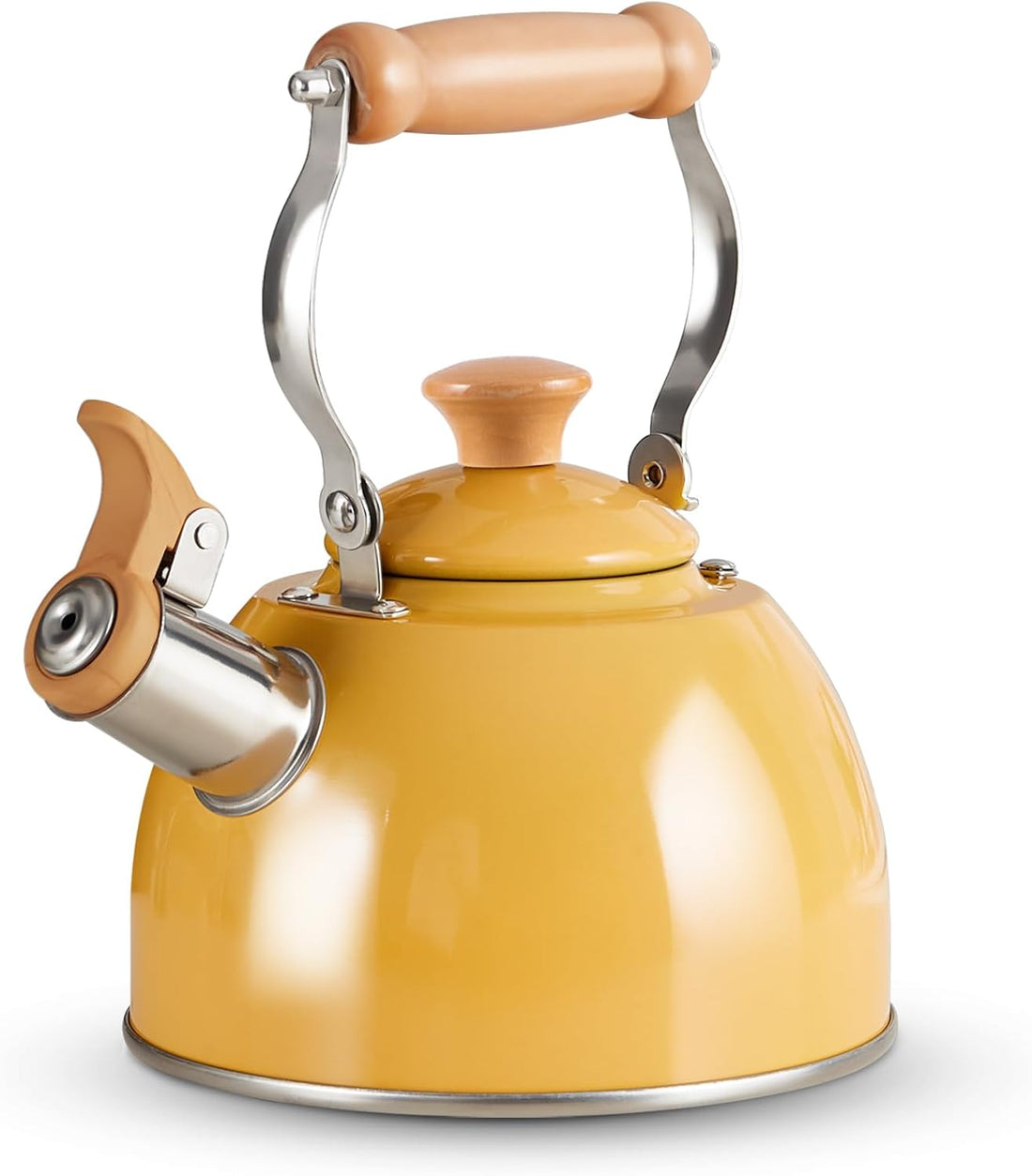 Tea Kettle, Tea Pot with Cool Touch Ergonomic Handle, Tea Kettle Food Grade Stainless Steel, Tea Kettle Stovetop, Kettle Teapot, Whistling Tea Kettle, Small Tea Kettle, 1.6 Quart (Yellow)