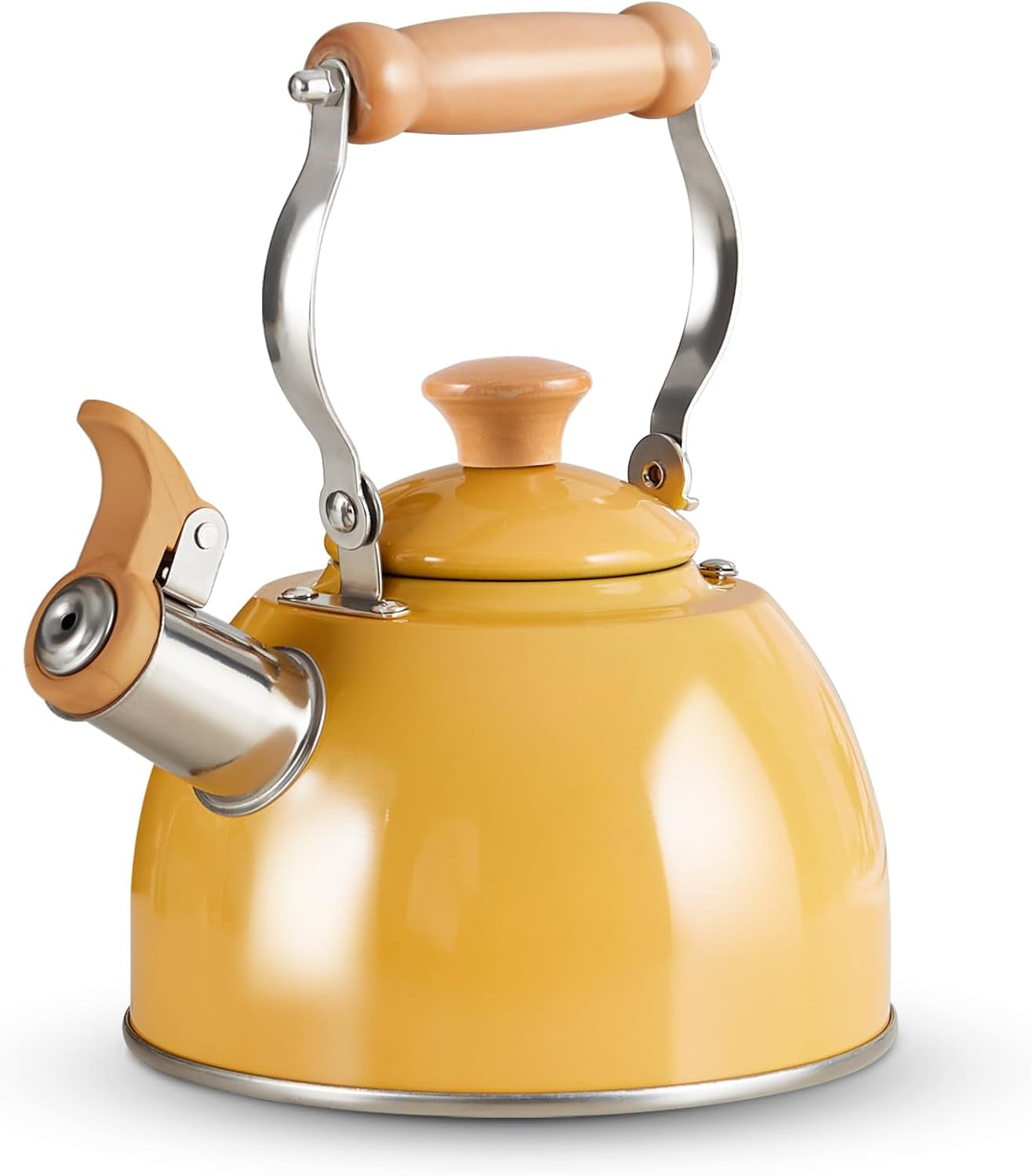 Tea Kettle, Tea Pot with Cool Touch Ergonomic Handle, Tea Kettle Food Grade Stainless Steel, Tea Kettle Stovetop, Kettle Teapot, Whistling Tea Kettle, Small Tea Kettle, 1.6 Quart (Yellow)