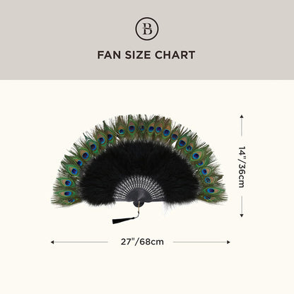 Peacock Marabou Feather Fan - Roaring 20S Vintage Style Flapper Accessories for Costume Halloween Tea Party