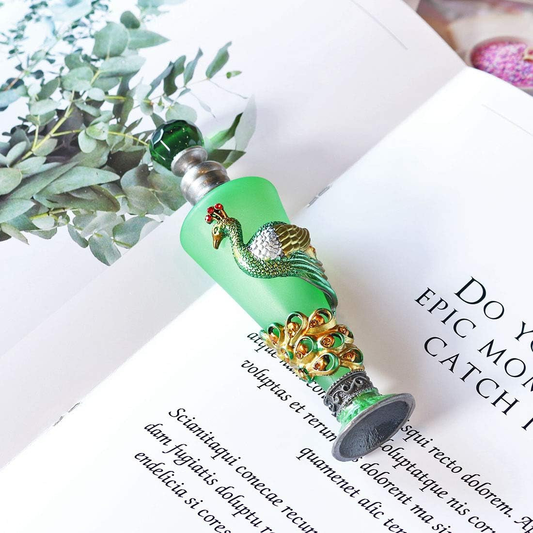 Peacock Decorative Glass Perfume Bottle Jeweled Enameled Fancy Crystal Perfume Holder Container Scent Bottles Empty Refillable(Green,35Ml)
