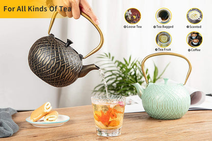 Tea Kettle,  Japanese Cast Iron Tea Kettle for Stove Top, Stovetop Safe Teapot with Infusers for Loose Tea, 34 Ounce (1000 Ml), Dark Green Melody