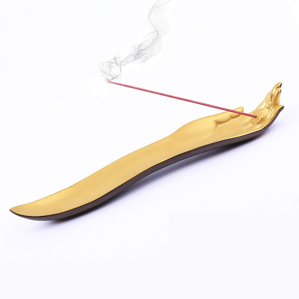Incense Stick Holder Ceramic Burner Lotus Hand and Leaf Creative Design (Lotus Hand)