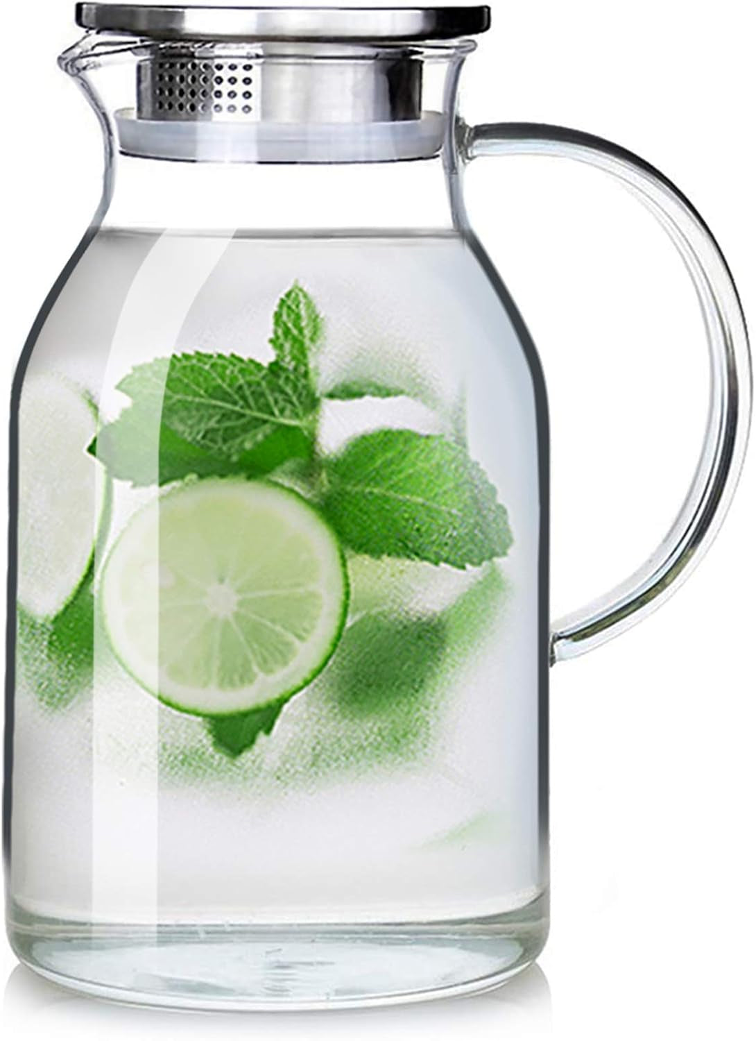 88OZ Glass Pitcher with Lid and Spout - High Heat Resistance Pitcher for Hot/Cold Water &amp; Iced Tea (2.6L)