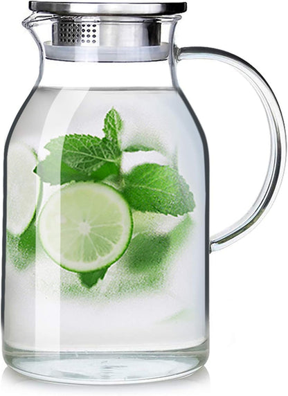 88OZ Glass Pitcher with Lid and Spout - High Heat Resistance Pitcher for Hot/Cold Water &amp; Iced Tea (2.6L)