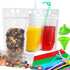 100Pcs Double Zip Pouches Drink Bags, Juice Pouches for Adults, Reusable, Reclosable Zipper Smoothie Bags for Cold & Hot Drinks with 100 Straws & Silicone Funnel