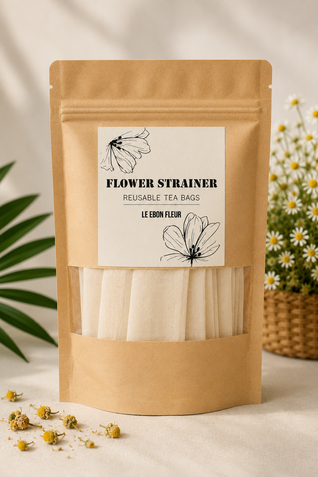 Flower Strainer | Reusable Natural Cotton Tea Bags (Pack of 5)